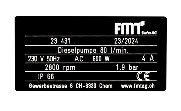 FMT Dieselpump 80 l/min 230V