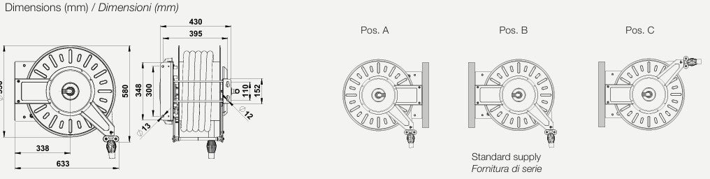 Slangvinda 1'' 30m AISI 304 för diesel